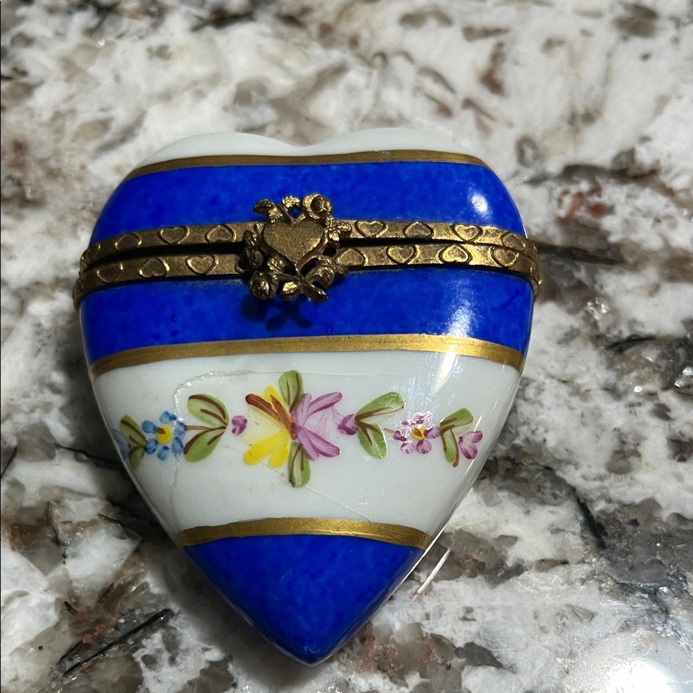 Limoges France  blue heart shaped trinket box.